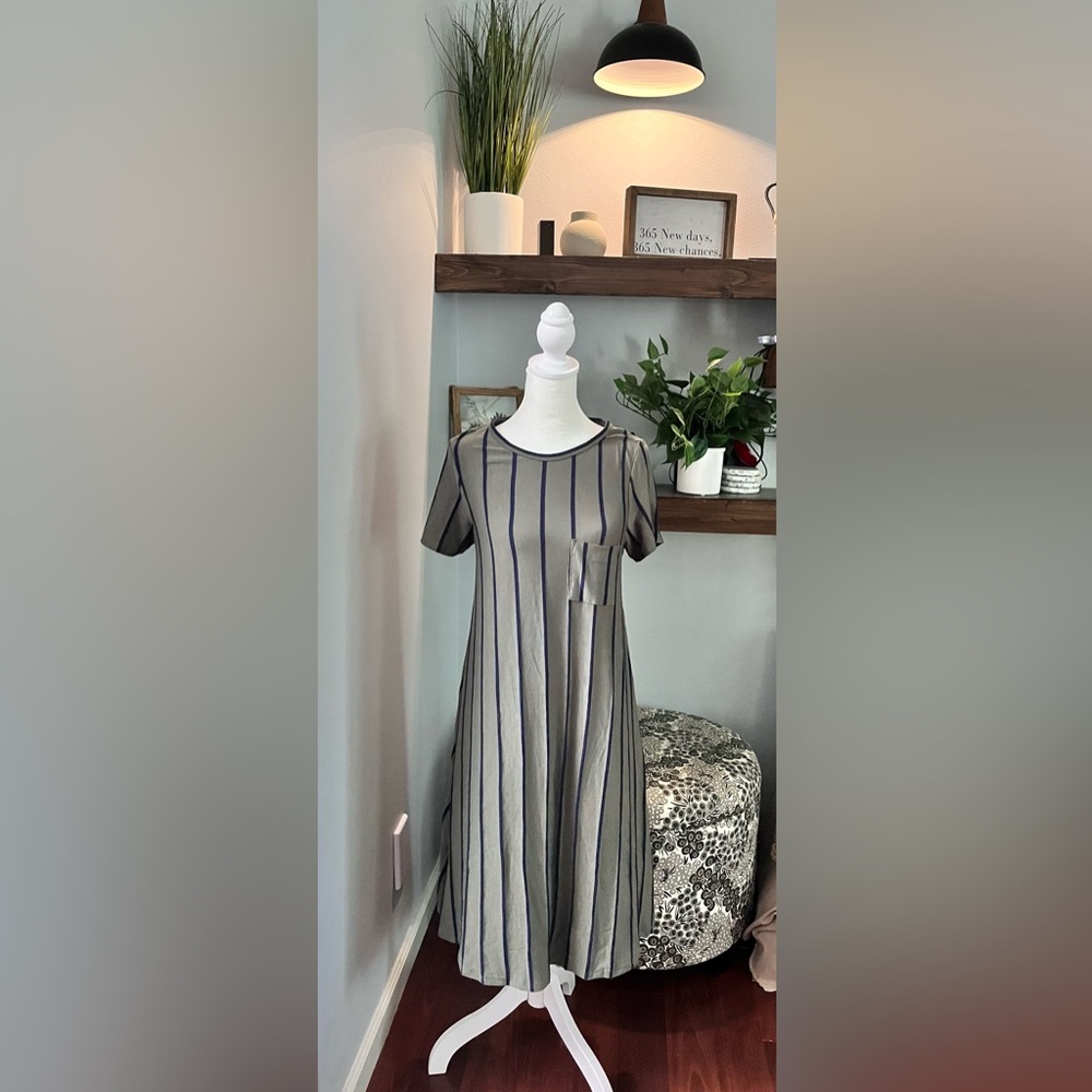 Lularoe Carley Striped Gray Dress